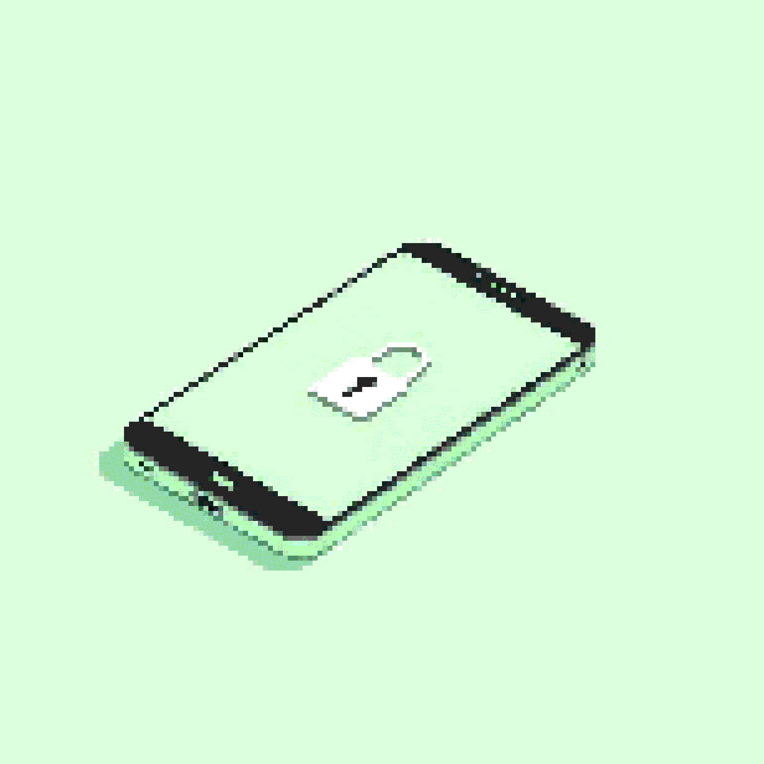 Minimalistic green monochrome pixel art of a smartphone with a padlock icon on screen, retro terminal style, 8-bit aesthetic, cyberpunk vibe, wide composition.